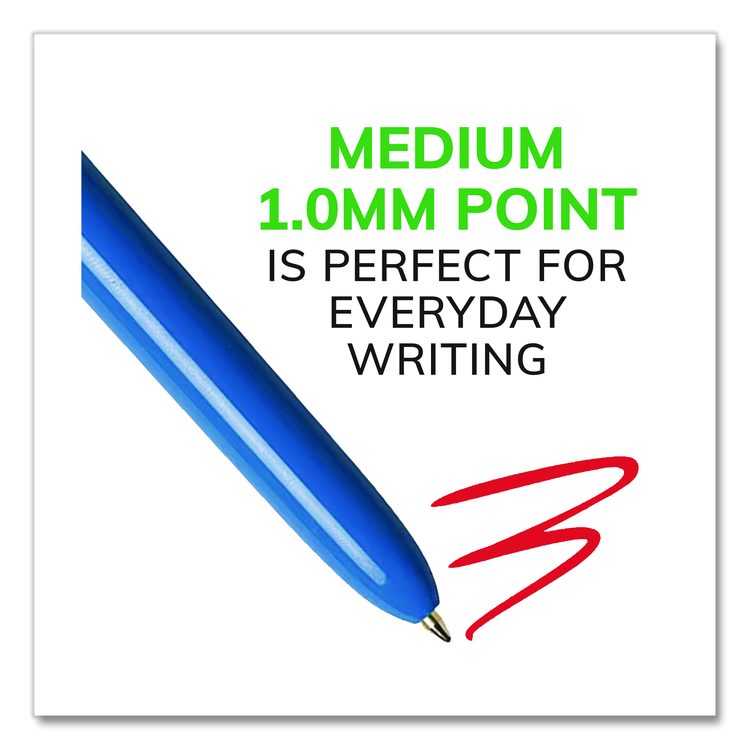 4-Color Multi-Color Ballpoint Pen, Retractable, Medium 1 mm, Black/Blue/Green/Red Ink, Blue/White Barrel, 12/Box