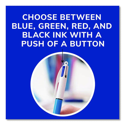 4-Color Multi-Color Ballpoint Pen, Retractable, Medium 1 mm, Black/Blue/Green/Red Ink, Blue/White Barrel, 12/Box