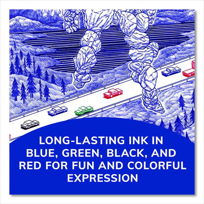 4-Color Multi-Color Ballpoint Pen, Retractable, Medium 1 mm, Black/Blue/Green/Red Ink, Blue/White Barrel, 12/Box