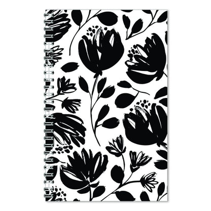Recycled Non-Dated Monthly/Weekly Planner, Black and White Floral, Black/White Cover,  Undated