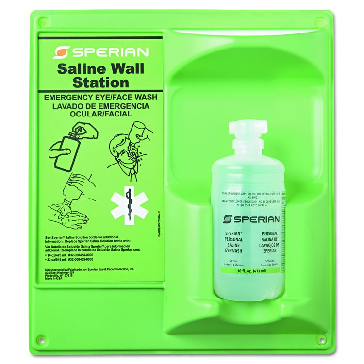 Saline Eye Wash Wall Station, 16 oz Bottle, 1 Bottle/Station