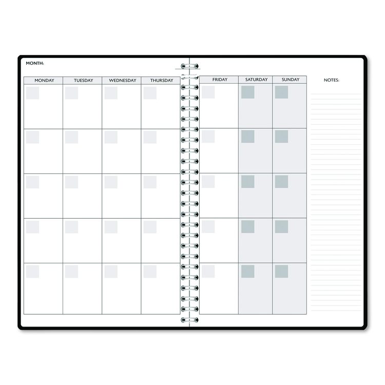 Recycled Non-Dated Monthly/Weekly Planner, Cherry Blossoms, Black/White Cover, Undated