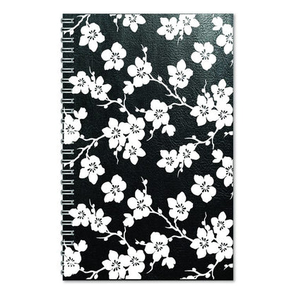 Recycled Non-Dated Monthly/Weekly Planner, Cherry Blossoms, Black/White Cover, Undated