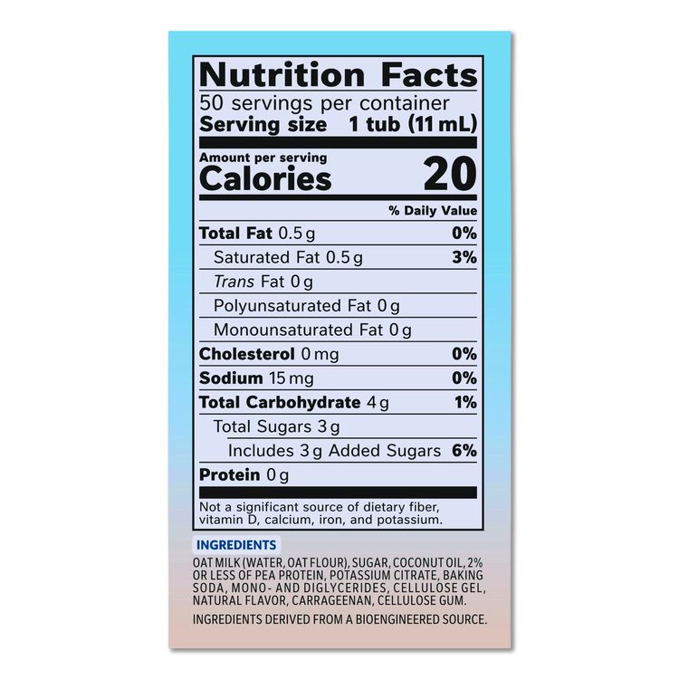 Plant-Based Oat Milk Liquid Creamers, Natural Vanilla, 0.38 oz Mini Cups, 50/Box