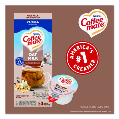 Plant-Based Oat Milk Liquid Creamers, Natural Vanilla, 0.38 oz Mini Cups, 50/Box, 4 Boxes/Carton