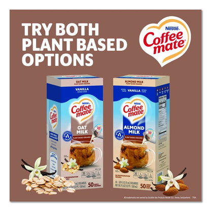 Plant-Based Oat Milk Liquid Creamers, Natural Vanilla, 0.38 oz Mini Cups, 50/Box, 4 Boxes/Carton