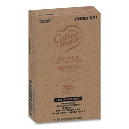 Plant-Based Oat Milk Liquid Creamers, Natural Vanilla, 0.38 oz Mini Cups, 50/Box, 4 Boxes/Carton