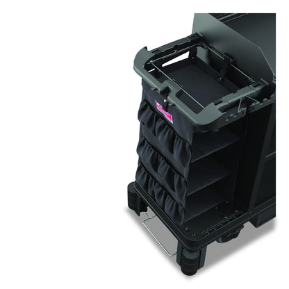 3-Sided Hanging Bag with Shelves for Suncast Commercial HKC1000/HKC2000 Housekeeping Carts, 25.4 gal, 15.7 x 12.4 x 30, Black