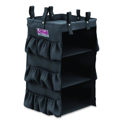 3-Sided Hanging Bag with Shelves for Suncast Commercial HKC1000/HKC2000 Housekeeping Carts, 25.4 gal, 15.7 x 12.4 x 30, Black