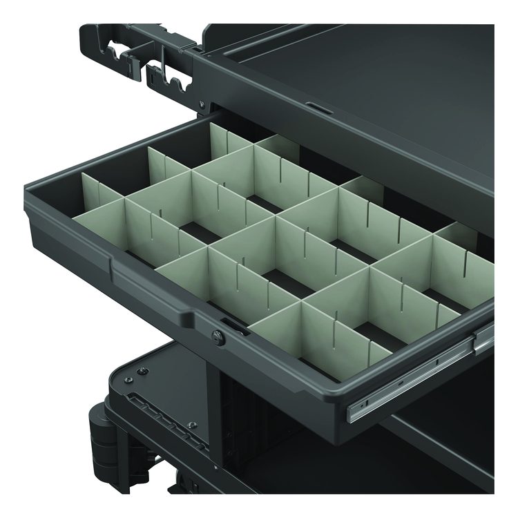 Lockable Slide Drawer with Dividers for Suncast Commercial Full-Size Housekeeping Carts HKC1000/HKC2000, Plastic, Black
