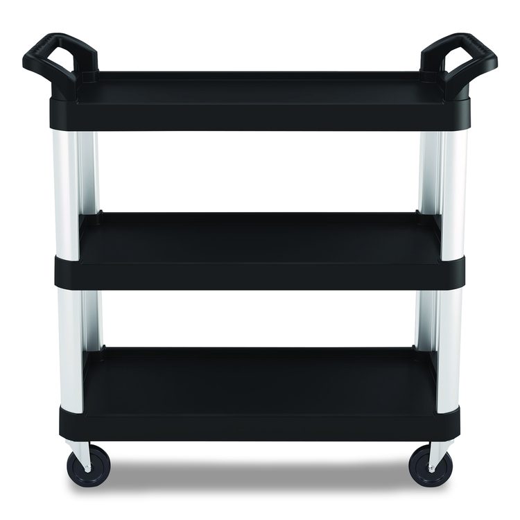 Three-Shelf Service Cart, Metal/Plastic, 3 Shelves, 300 lb Capacity, 20" x 39.85" x 38.17", Black