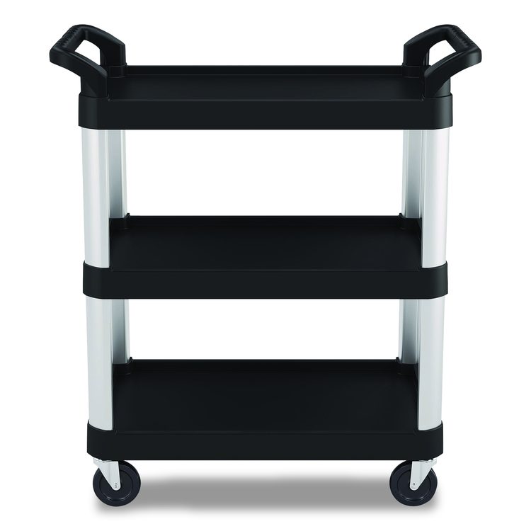 Three-Shelf Service Cart, Metal/Plastic, 3 Shelves, 300 lb Capacity, 20" x 34" x 37.92", Black