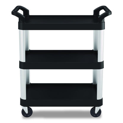 Three-Shelf Service Cart, Metal/Plastic, 3 Shelves, 300 lb Capacity, 20" x 34" x 37.92", Black