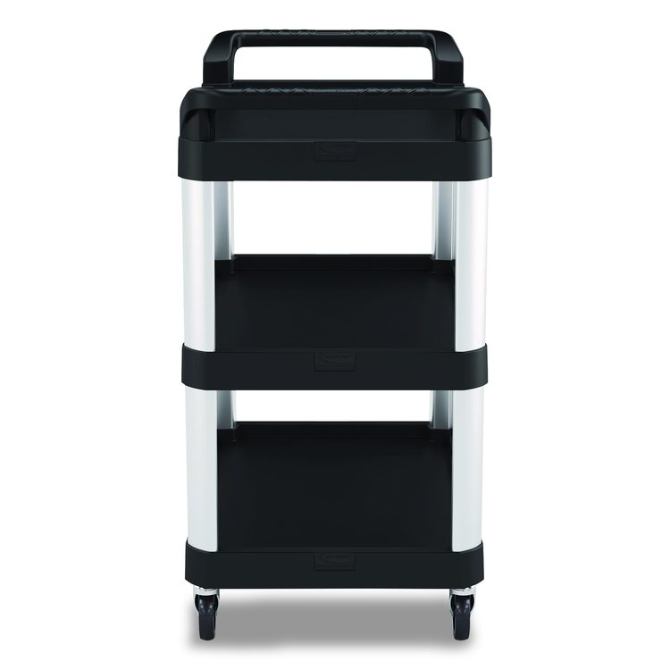 Three-Shelf Service Cart, Metal/Plastic, 3 Shelves, 300 lb Capacity, 20" x 34" x 37.92", Black