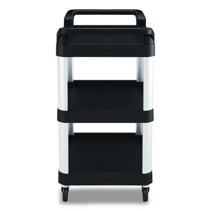 Three-Shelf Service Cart, Metal/Plastic, 3 Shelves, 300 lb Capacity, 20" x 34" x 37.92", Black