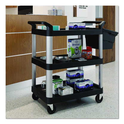 Three-Shelf Service Cart, Metal/Plastic, 3 Shelves, 300 lb Capacity, 20" x 34" x 37.92", Black