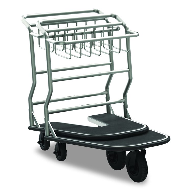 Nesting Luggage Cart with Rubber Platform, Capacity, 300 lb Capacity, 27 x 37 x 37.5, Silver/Black