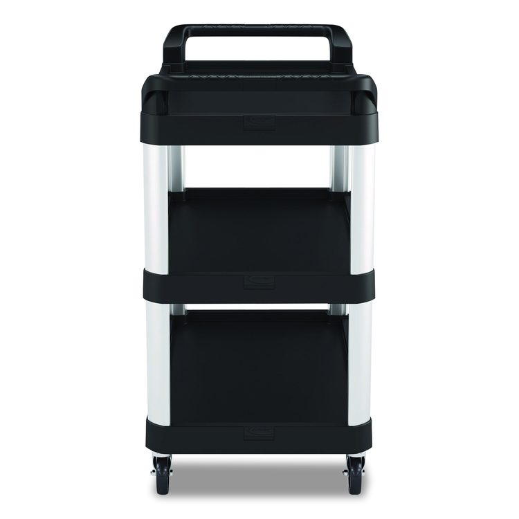 Three-Shelf Service Cart, Metal/Plastic, 3 Shelves, 300 lb Capacity, 20" x 39.85" x 38.17", Black
