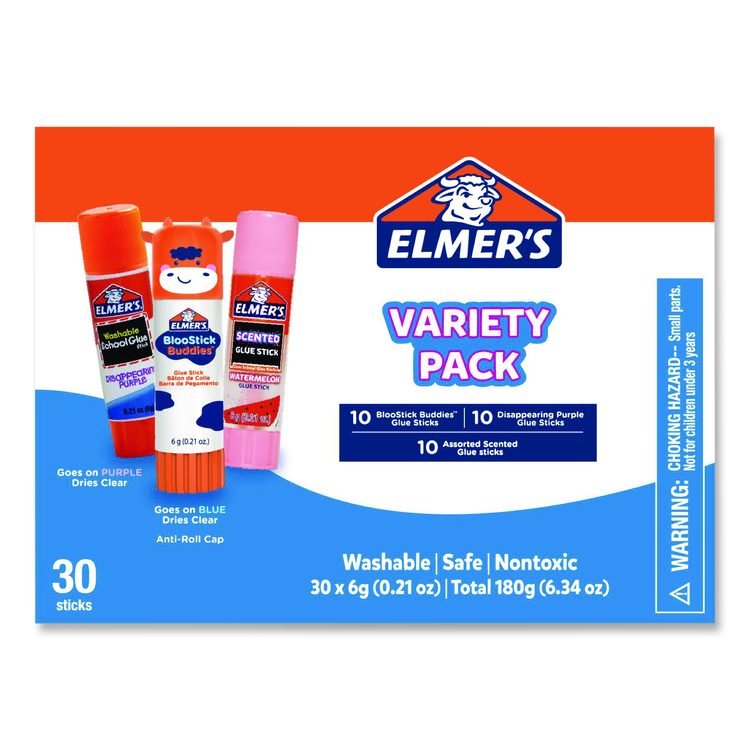 Glue Stick Variety Pack, 0.21 oz, Dries Clear, 30/Pack