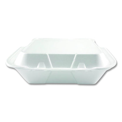 Foam Hinged Lid Containers, 3-Compartment, 9 x 9 x 3, White, Foam, 200/Carton