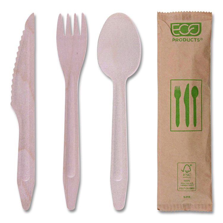 Wood Cutlery, General Purpose, Fork/Knife/Napkin/Spoon, Natural, 500/Carton