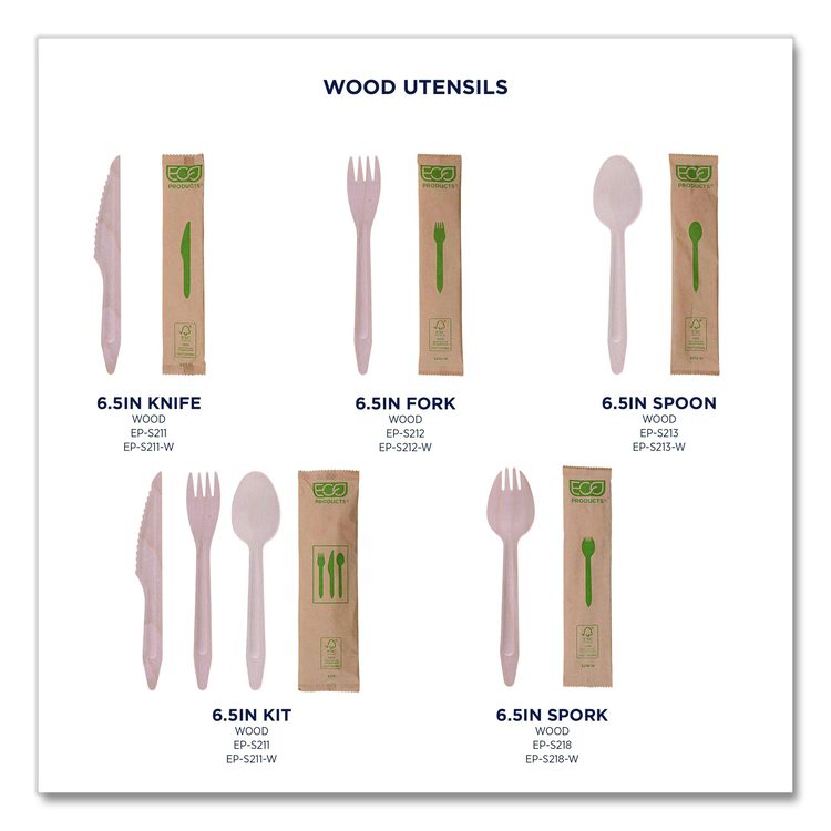 Wood Cutlery, General Purpose, Fork/Knife/Napkin/Spoon, Natural, 500/Carton