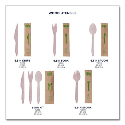 Wood Cutlery, General Purpose, Fork/Knife/Napkin/Spoon, Natural, 500/Carton
