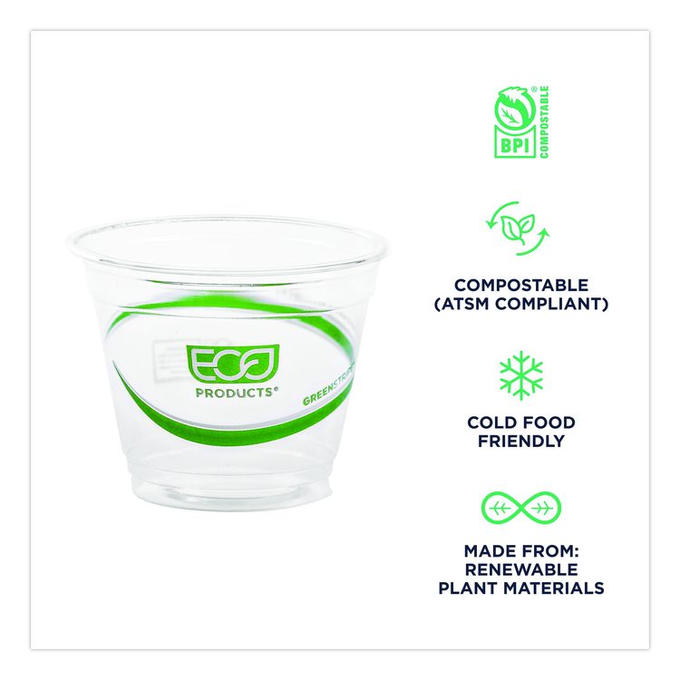 GreenStripe Renewable and Compostable Cold Cups, 9 oz, Plastic, Clear, 50/Pack, 20 Packs/Carton