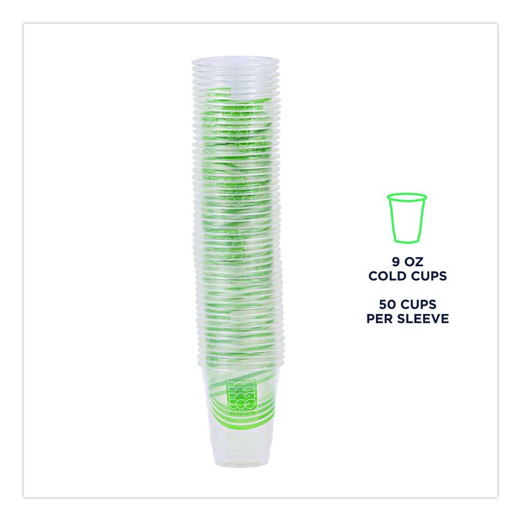 GreenStripe Renewable and Compostable Cold Cups, 9 oz, Plastic, Clear, 50/Pack, 20 Packs/Carton