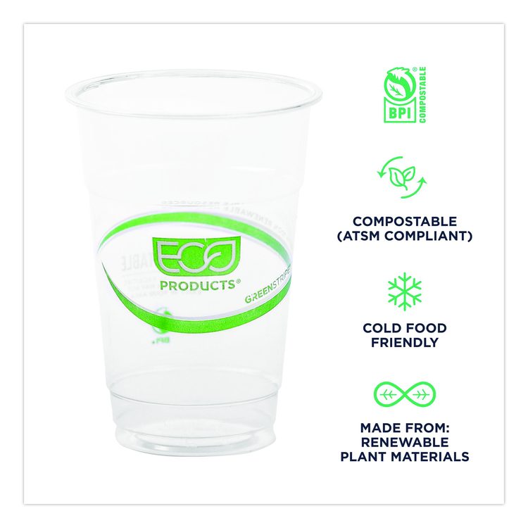 GreenStripe PLA Cold Cups, 10 oz, Plastic, Clear, 1,000/Carton