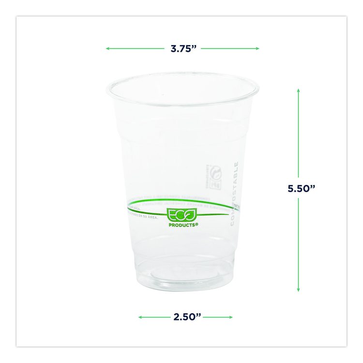 GreenStripe Renewable and Compostable Cold Cups Convenience Pack, 16 oz, Plastic, Clear, 50/Pack