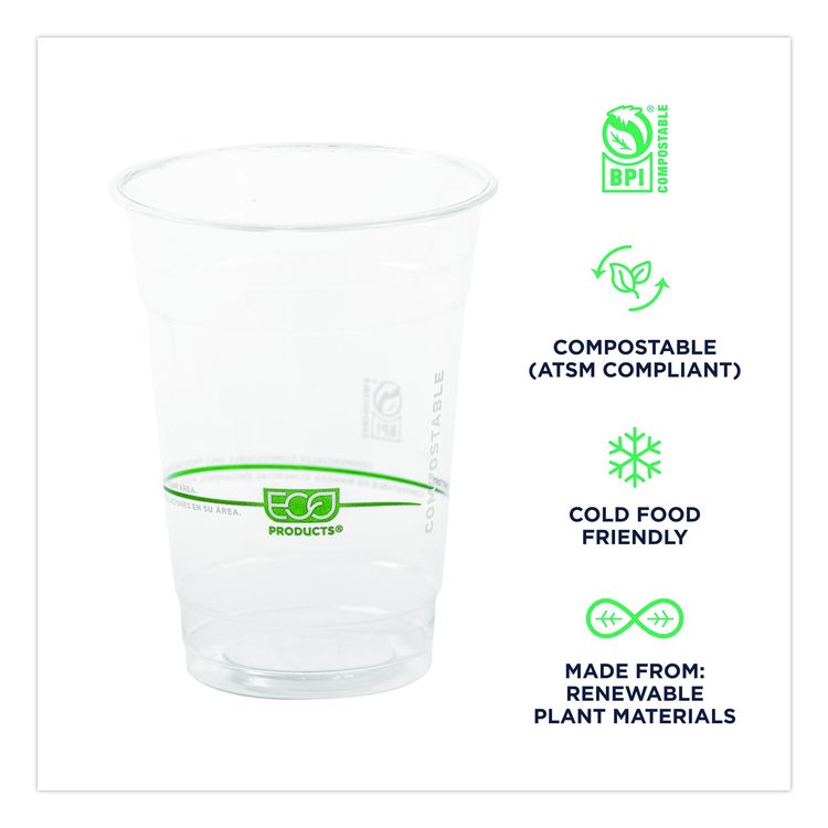 GreenStripe Renewable and Compostable Cold Cups Convenience Pack, 16 oz, Plastic, Clear, 50/Pack