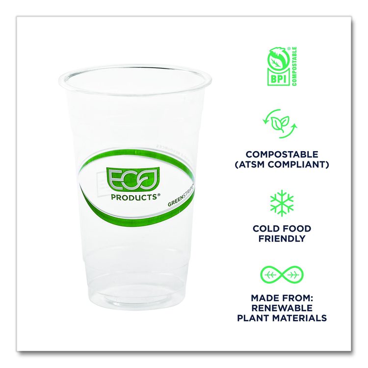 GreenStripe Renewable and Compostable Cold Cups, 20 oz, Plastic, Clear, 50/Pack, 20 Packs/Carton