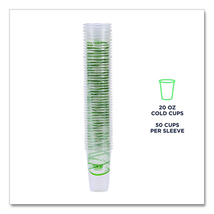 GreenStripe Renewable and Compostable Cold Cups, 20 oz, Plastic, Clear, 50/Pack, 20 Packs/Carton