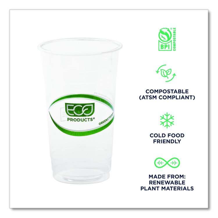 GreenStripe Renewable and Compostable PLA Cold Cups, 24 oz, Plastic, Clear, 50/Pack, 20 Packs/Carton