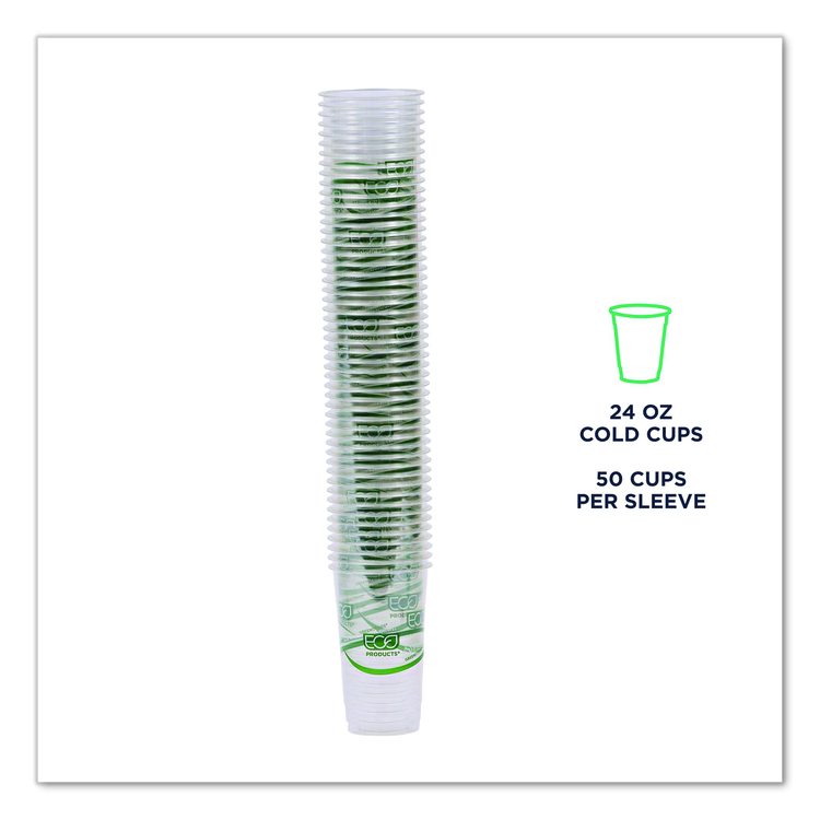 GreenStripe Renewable and Compostable PLA Cold Cups, 24 oz, Plastic, Clear, 50/Pack, 20 Packs/Carton