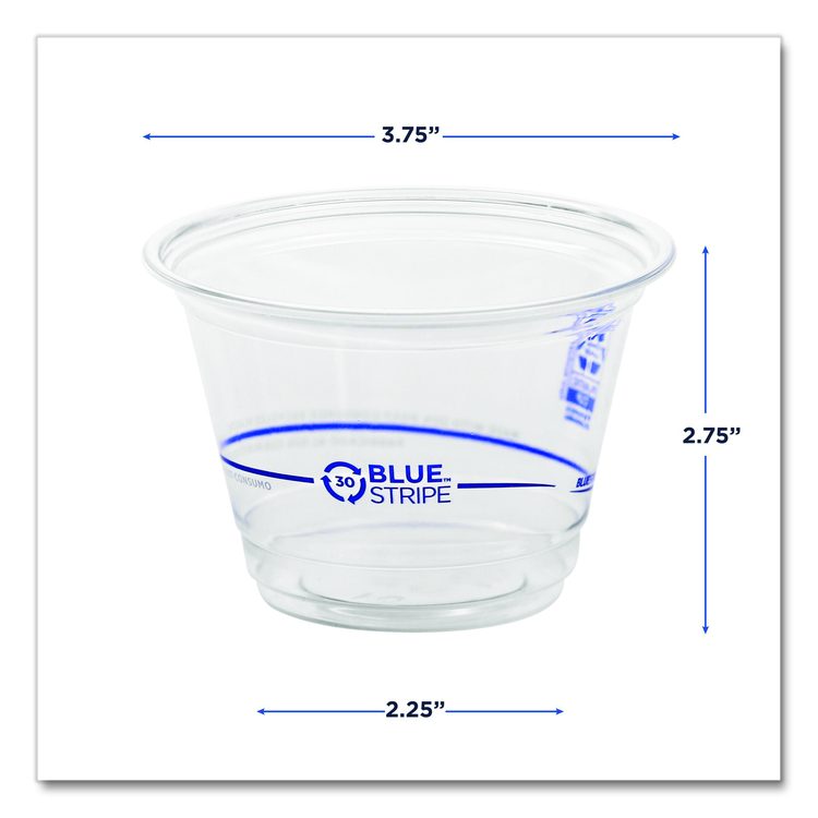 BlueStripe 25% Recycled Content Cold Cups, 9 oz, Plastic, Clear/Blue, 50/Pack, 20 Packs/Carton