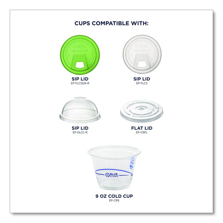 BlueStripe 25% Recycled Content Cold Cups, 9 oz, Plastic, Clear/Blue, 50/Pack, 20 Packs/Carton