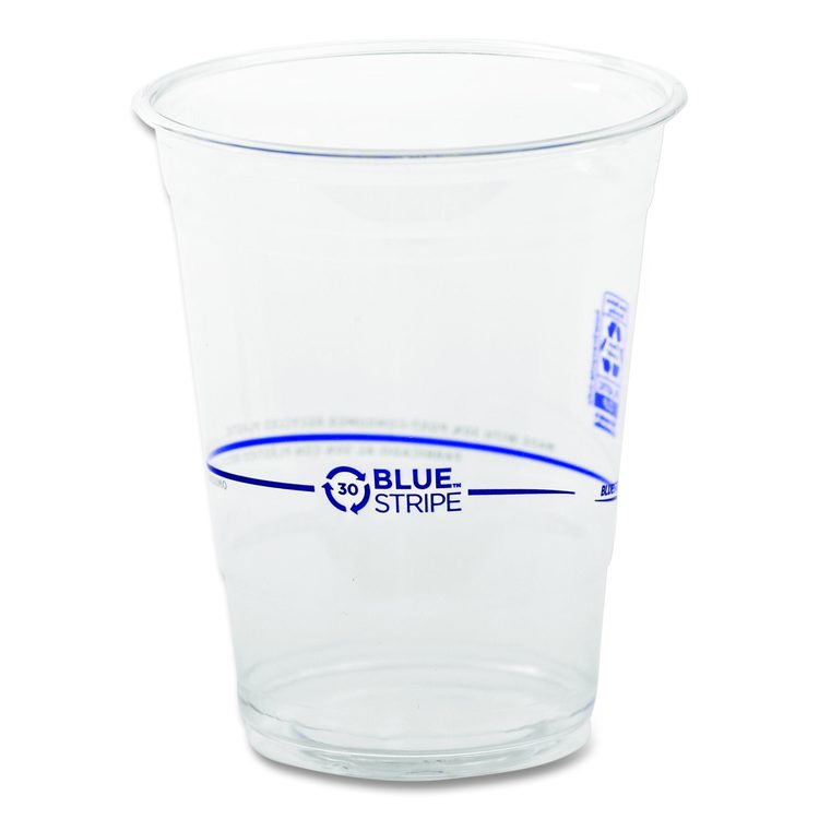 BlueStripe 25% Recycled Content Cold Cups, 16 oz, Plastic, Clear/Blue, 50/Pack, 20 Packs/Carton