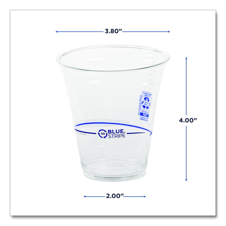 BlueStripe 25% Recycled Content Cold Cups, 12 oz, Plastic, Clear/Blue, 50/Pack, 20 Packs/Carton