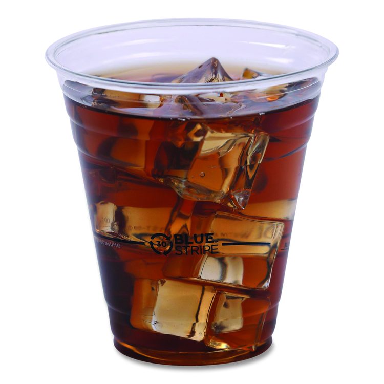 BlueStripe 25% Recycled Content Cold Cups, 12 oz, Plastic, Clear/Blue, 50/Pack, 20 Packs/Carton