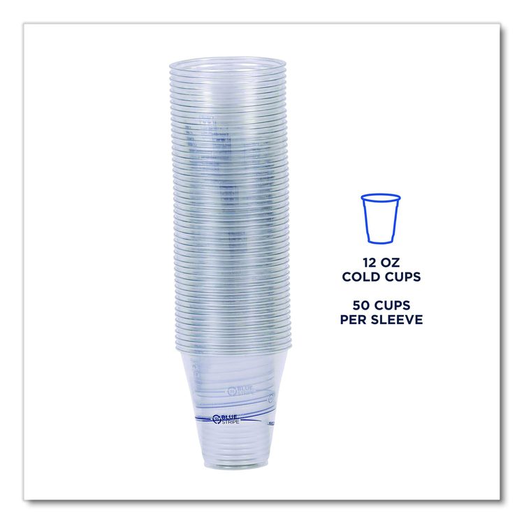 BlueStripe 25% Recycled Content Cold Cups, 12 oz, Plastic, Clear/Blue, 50/Pack, 20 Packs/Carton