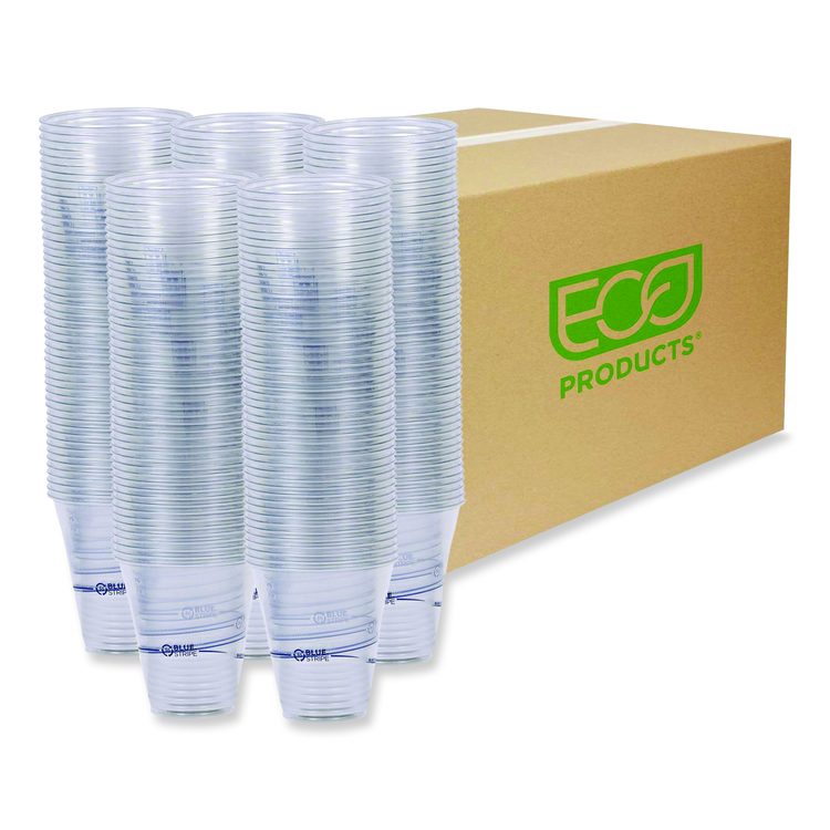 BlueStripe 25% Recycled Content Cold Cups, 12 oz, Plastic, Clear/Blue, 50/Pack, 20 Packs/Carton