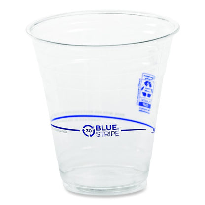 BlueStripe 25% Recycled Content Cold Cups, 12 oz, Plastic, Clear/Blue, 50/Pack, 20 Packs/Carton