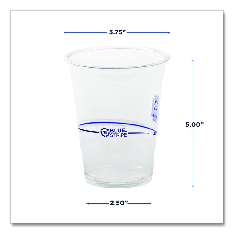 BlueStripe 25% Recycled Content Cold Cups, 16 oz, Plastic, Clear/Blue, 50/Pack, 20 Packs/Carton