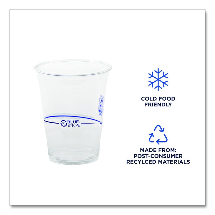 BlueStripe 25% Recycled Content Cold Cups, 16 oz, Plastic, Clear/Blue, 50/Pack, 20 Packs/Carton