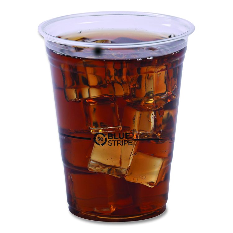 BlueStripe 25% Recycled Content Cold Cups, 16 oz, Plastic, Clear/Blue, 50/Pack, 20 Packs/Carton