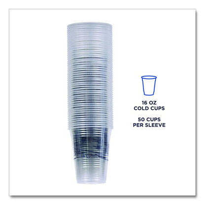 BlueStripe 25% Recycled Content Cold Cups, 16 oz, Plastic, Clear/Blue, 50/Pack, 20 Packs/Carton