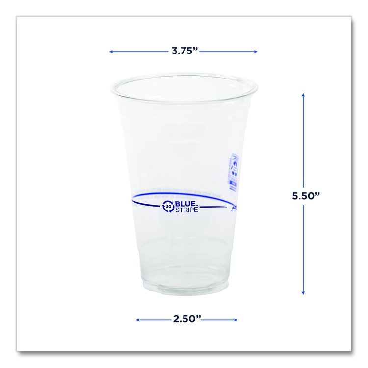 BlueStripe 25% Recycled Content Cold Cups, 20 oz, Plastic, Clear/Blue, 1,000/Carton