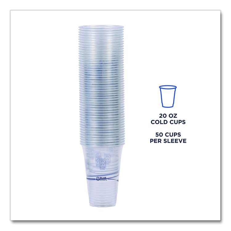 BlueStripe 25% Recycled Content Cold Cups, 20 oz, Plastic, Clear/Blue, 1,000/Carton